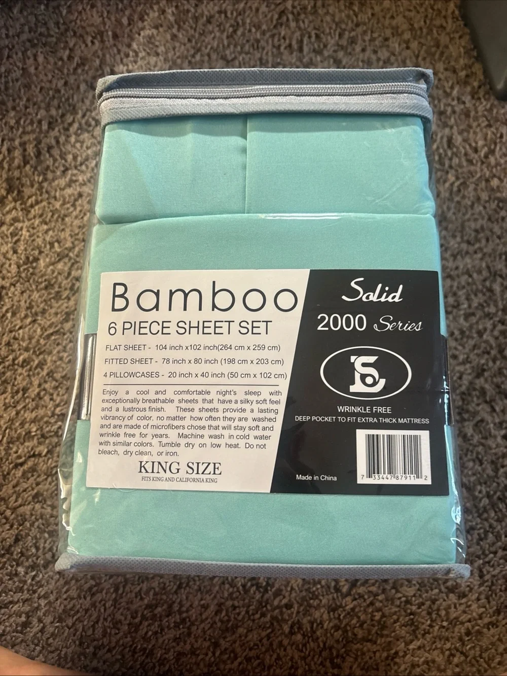Bamboo Solid 2000 Series King Sheet Set — Mint Green